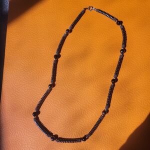 Vintage Hematite Beaded 18" Necklace Sterling Silver